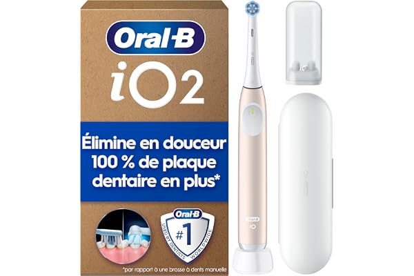 Oral-B Brosse A Dents Electrique iO 2 Rose Clair, 3 Modes De Nettoyage, Brossage Souple Et Silencieux, Capteur De Pression, Brossette Oral B De Rechange, Etui De Voyage, Emballage Carton