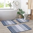 Kmson 3 Pcs Ombre Bathroom Rugs Set with U-Shaped Mat, Non Slip,Quick Drying, Ultra Soft and Water Absorbent Bath Carpet for Bedroom Floor Living Room,Machine Washable,Blue
