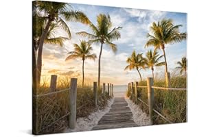 PICANOVA – Cuadro Sobre Lienzo Palm Path to the Sea 120x80cm – Impresión En Lienzo Montado Sobre Marco De Madera (2cm) – Disponible En Varios Tamaños – Colección Playas