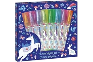 Janod - 8 mini brokatowych długopisów żelowych - Efekty brokatowe - motyw jednorożca - długopis do rysowania, kolorowania, pomysł na prezent dla nastolatków - Artykuły piśmiennicze - 6 lat i więcej