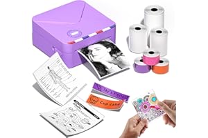 ‎PHOMEMO Phomemo M02S Mini Drucker für Smartphone, 300 DPI Taschendrucker Etikettendrucker mit 6 Papierrollen, Kompatibel mit 15, 25, 53 mm Papier, ideal für Studium, Scrapbooking, Fotos, Geschenke (Lila)