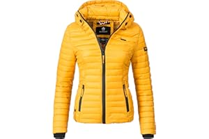 MARIKOO leichte Damen Übergangsjacke kurz mitteldick gefütterte Steppjacke mit Kapuze Samtpfote XS-XXL