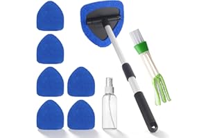 Nettoyage Pare Brise Kit, 6 Tampons Lavables, 1 Vaporisateurs, Nettoyage de Pare Brise avec Poignée Télescopique avec Poignée Pivotante à 180°, pour le Nettoyage des Vitres