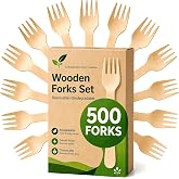 500 Wooden Forks, Wooden Disposable Cutlery Set, Plastic Alternative Eco Friendly Biodegradable Compostable Cutlery Set - 500