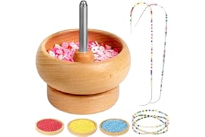 Tilhumt Perlen-Spinner für die Schmuckherstellung, Holz-Schale mit 2 Perlennadeln und 3000 Rocailles-Perlen für Taille, Armbänder, DIY-Rocailles-Projekt