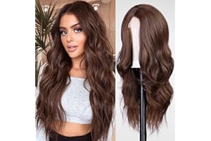 BLONDE UNICORN Wigs for Women Brown Lace Front Wig Long Wavy Wigs Hand-Tied Hairline Natural Looking Synthetic Wigs for Daily Use