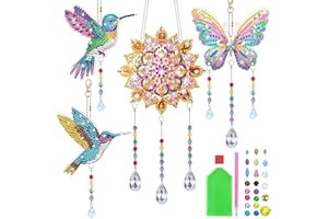 ‎HEJO Hejo Geschenke Mädchen 6 7 8 9 10 11 Jahre, 4 Stück Windspiel Bastelset Kinder Diamond Painting 5-12 Jahre, Sonnenfänger Basteln Kristalle Zum Aufhängen für Kinder Windspiel Basteln