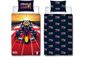 Character World Oracle Red Bull Racing Offizielles Bettwäsche-Set für Einzelbett, Speed-Design, wendbar, 2-seitige Bettwäsche, inkl. passendem Kissenbezug, Einzelbett-Set, Polycotton