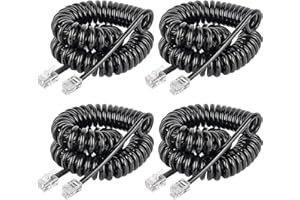 Unikeen Paquete de 4 Cable Telefónico, 2.5m RJ9 Cable en Espiral RJ22 RJ10 Cables, 4 Hilos 4P4C Cables de Teléfono de Línea Fija Para Teléfonos Fijos AT&T Cisco NEC ROLM