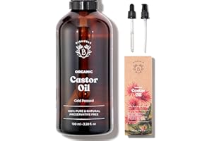 Bionoble Organic Castor Oil 100ml - 100% Pure, Natural, Cold Pressed - Lashes, Eyebrows, Body, Hair, Beard, Nails - Vegan, Cruelty Free - Glass Bottle + Pipette + Pump
