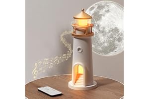 Aisny Decorazione Faro con Luce a LED, Proiezione Lunare e Funzione Bluetooth - Lampada con Telecomando, Regalo per Natale, Compleanno, Ringraziamento, San Valentino - 24 x 7 CM