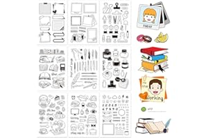 GLOBLELAND 9 fogli Strumenti per ufficio Modello Timbri trasparenti Timbro in silicone per fabbricazione di biglietti Decorazione e fai da te Scrapbooking Goffratura Album Decor Craft