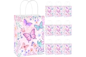10 stycken fjärils-partypåsar, presentpåsar med handtag, flickor födelsedag papperspåsar, färgglada gästpresenter påsar