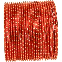 Touchstone Collezione Colorata 2 dozzine Bracciali Gioielli Indiani di Bollywood in Lega di Metallo Testurizzato Arancione Carota Set di 24. in Tono Oro per Le Donne