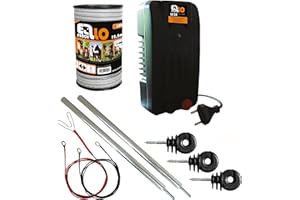 Hobby Ellofence Kit de démarrage complet pour clôture électrique, ruban de clôture électrique de 12,5 mm, piquet de mise en terre et isolateurs, appareil extrêmement silencieux 230 V.