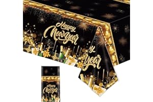 ‎LOMYLM 2026 Silvester Deko Tischdecke, Happy New Year Tischdecke, Neujahr Deko Plastik Tischdecken Wasserdicht Schwarz Gold Tischdecken Silvester 2026 Neujahr Party Dekoration Zubehör, 137cm*274cm