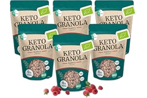 Go-Keto BIO Keto Granola Raspberry 6x 290g - Low Carb Keto Muesli per una deliziosa colazione keto, con scaglie di cocco, noci, frutta, semi di girasole e semi di zucca, vegan, senza glutine