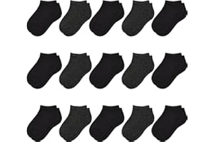 GENTABY Boys Ankle Socks Girls Kids - Toddler Low Cut Socks Black White Gray Trainer Socks - 15 Pairs for 1-13 Years Boys School Short Socks