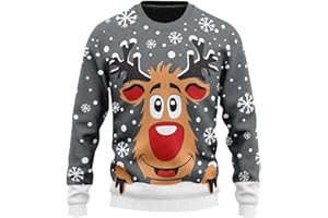 Sanaryun Weihnachtspullover Damen Herren Lustig Schneeflocken Rentier Winter Pullover Warm Weihnachtspullis Strickpullover Rundhals Ugly Christmas Sweater Personalisiert Unisex