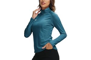 AjezMax Femme T-Shirts Manches Longues de Sport Course Vêtement Entraînement Yoga Hiver Hauts avec 1/4 Zippé