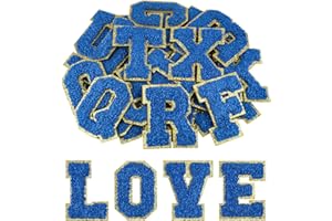 Morcheiong Lot de 26 patchs autocollants en chenille pour vêtements, tissus, chaussures, sacs (bleu foncé)