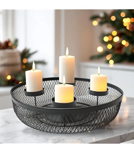 Couronne De L'Avent En Métal Noir Pour 4 Bougies Avec Panier