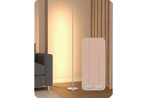 EDISHINE LED Floor Lamp, 146cm Minimalist Dimmable Standing Lamp with Foot Switch, Stepless Dimming, Tall Corner Lamp for Living Room, Bedroom, Office, 3000K, Silver