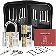 Diyife Lock Pick Set, [Updated Version][26 Pieces] Premium Practice Lock Picking Tools with 2 Transparent Training Padlock for Lockpicking, Guide for Beginner and Locksmith Training (Black)