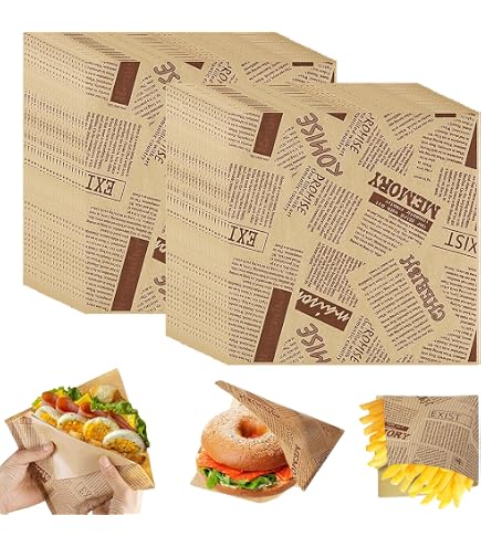 Sacchetti Di Carta Per Hamburger - 75 Pezzi, 15x15 Cm, Triangolari, Resistente A Olio E Acqua