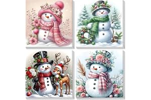 Lxmsja Måla efter siffror för vuxna, Vackra Snögubbar med Blomsterhattar 4-pack Måla efter nummer Kit, DIY Akrylmålning Hem V