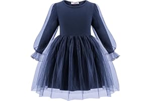 Arshiner Filles Robes Tulle Franges Robe à Manches Longues Enfants Élégante Loisir de Fête Automne Hiver Robes pour Fille 2-7 Ans