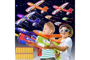 Doloowee 4 in 1 Airplane Launcher Toy, LED Mousse Planeur Avion catapulte, 3 Modes de vol, Jouets de vol de Sport en Plein air 3-12 Ans garçons Filles Anniversaire Cadeaux(Bleu+Vert)