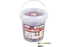 Connex Śruby uniwersalne 6,0 x 100 mm - 85 sztuk w zestawie - łeb stożkowy - napęd TX - gwint częściowy - żółty ocynkowany - w zestawie bit/zestaw śrub/wiadro na śruby / B30085