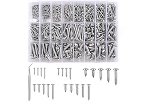 Loscrew 725Pcs M2 M3 M4 M5 M6 Phillips Cross Drive Self-Tapping Screws Kit, 23 Kinds of Size 304 Stainless Steel Self Tapping Round Head Tapping Screws for Wood Furniture or DIY(1Pc Tweezers)