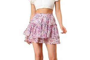Allegra K Minifalda para Mujer Faldas Cortas con Volantes Florales De Verano De Cintura Alta Lindas