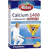 Abtei Calcium 1400 + D + K - hochdosiert - Mit Vitamin D und Vitamin K - Zum Erhalt gesunder Knochen und Muskelfuktion - Oran