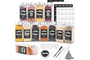 LXUDN Gewürzgläser Eckig mit Streueinsatz 12er,Gewürzdosen set 120ml Gewürz Organizer - Gewürzstreuer Glas - Gewürzbehälter für Gewürzregal mit Etiketten