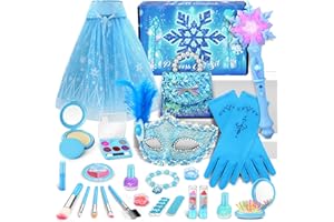 BuntWunder ELSA Eiskönigin Kinderschminke Spielzeug Set, Eiskönigin Prinzessin Kostüm Set mit Umhang, Handschuhe, Tasche, ELSA Spielzeug Geburtstag Geschenke für Kinder Karneval Halloween