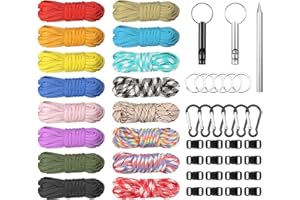 Meng Jiaran 160 Feet 16 Colors Paracord Cord with Buckles Keychain Key Rings and 3 Piece Paracord Lacing Needle Stitching Needles Kit,Paracord Combo Crafting Kits