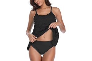 FLYILY Femme Tankini Maillot de Bain Bikini Set 2 Pièces Shorty avec Gilet Gaze sans Manches Beachwear Taille Grande