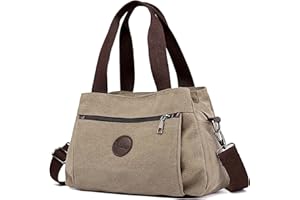 DORRISO Canvas Tote Bag for Women — Multi Pocket Shoulder Hobo Handbag Crossbody Bag, Lightweight Casual Satchel Purse for Work, Travel, Shopping and Daily Use Khaki