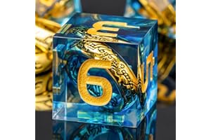 KERWELLSI Lord Of The Rings DND Dice Set D&D with Box, Blue Resin Magic Gathering Lotr Polyhedral & RPG Role Playing Game Dice, 7Pcs Sharp Edge Dungeons and Dragons Dice D20 D12 D10 D8 D6 D4