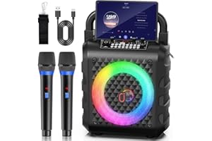 HWWR Karaoke Maschine mit 2 drahtlosenMikrofones, Tragbaren Bluetooth Lautsprecher, Karaoke Anlage für Karaoke, Hausparty, PA-System für Erwachsene Partybox Unterstützt TF/USB, AUX,Rec