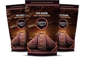 Guppy's Chocolates York | Luxury Hot Chocolate Flakes | 3 Pack | Real Grated Drinking Chocolate | Works With Velvetiser | 245g Resealable Pouch Equal To 7 Sachets per pack (Dark | Dark | Dark)