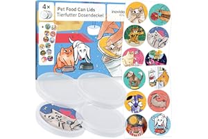 Couvercles pour Boîtes de Nourriture pour Chats et Chiens : 4 Couvercles Hermétiques avec 12 Autocollants – Compatibles 200g et 400g – Fermeture sans BPA pour Boîtes de Conserve – de Inovida