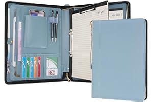 Wason Porte-documents A4 avec Fermeture Éclair - Padfolio en Cuir PU avec Classeur à Anneaux Détachable et Support Bloc-Notes, Organiseur Conférence Multi-Poches pour Bureau Voyage École(Bleu Misty)