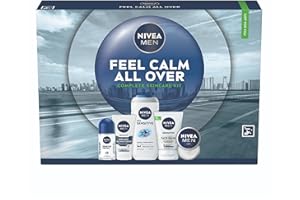 NIVEA MEN Feel Calm All Over Skincare Gift Set (5 Products) - Men Gift Set for Sensitive Skin - Includes Shower Gel, Face Wash, Face Moisturiser, Creme, and Anti-Perspirant