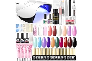 COSCELIA Kit Ongle Gel UV Complet, Ponceuse pour Ongles Professionnel+15 Couleurs Vernis à Ongles+4PC Poly Nail Extension Gel, 36W Lampe UV, Base et Top Coat Primer Ongle Gel UV Kit Manucure