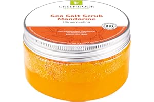 ‎GREENDOOR GREENDOOR Körperpeeling Meersalz Mandarine 280g natürliches Peeling ohne Mikroplastik, Duschpeeling ohne Konservierung, mit BIO Jojobaöl, Naturkosmetik Body Scrub, Natur Sauna-Salz