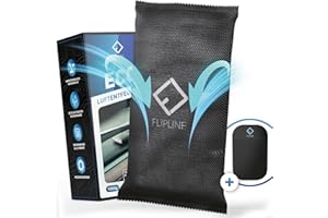 ‎FLIPLINE FLIPLINE Eco Luftentfeuchter Auto 1kg [Made in Germany] +ANTI-RUTSCH-PAD wiederverwendbarer Auto Entfeuchter (40% Absorption) gegen beschlagene Autoscheiben - Feuchtigkeitskissen aus Naturgranulat